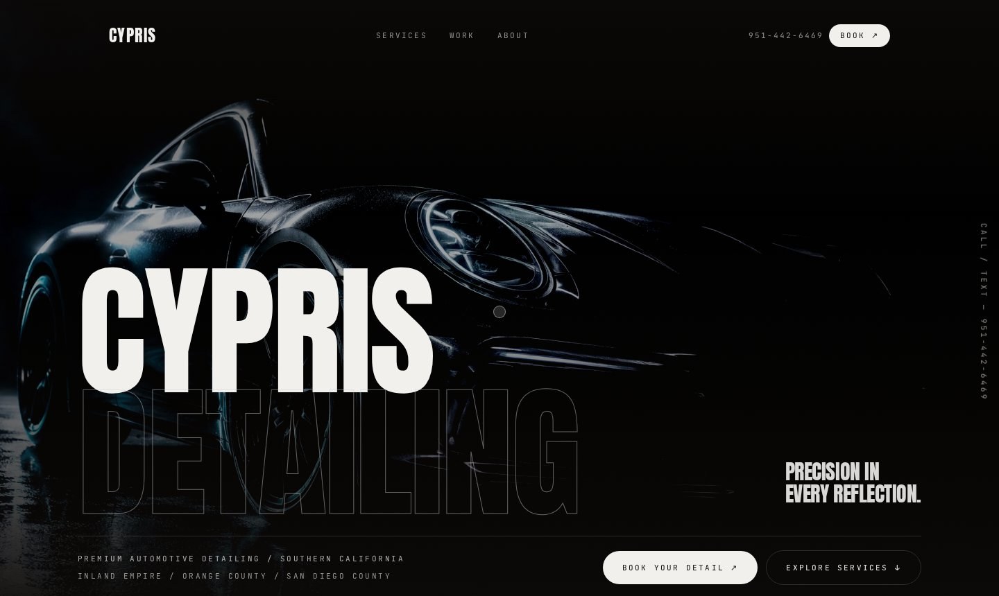 Homepage of the Cypris Detailing website