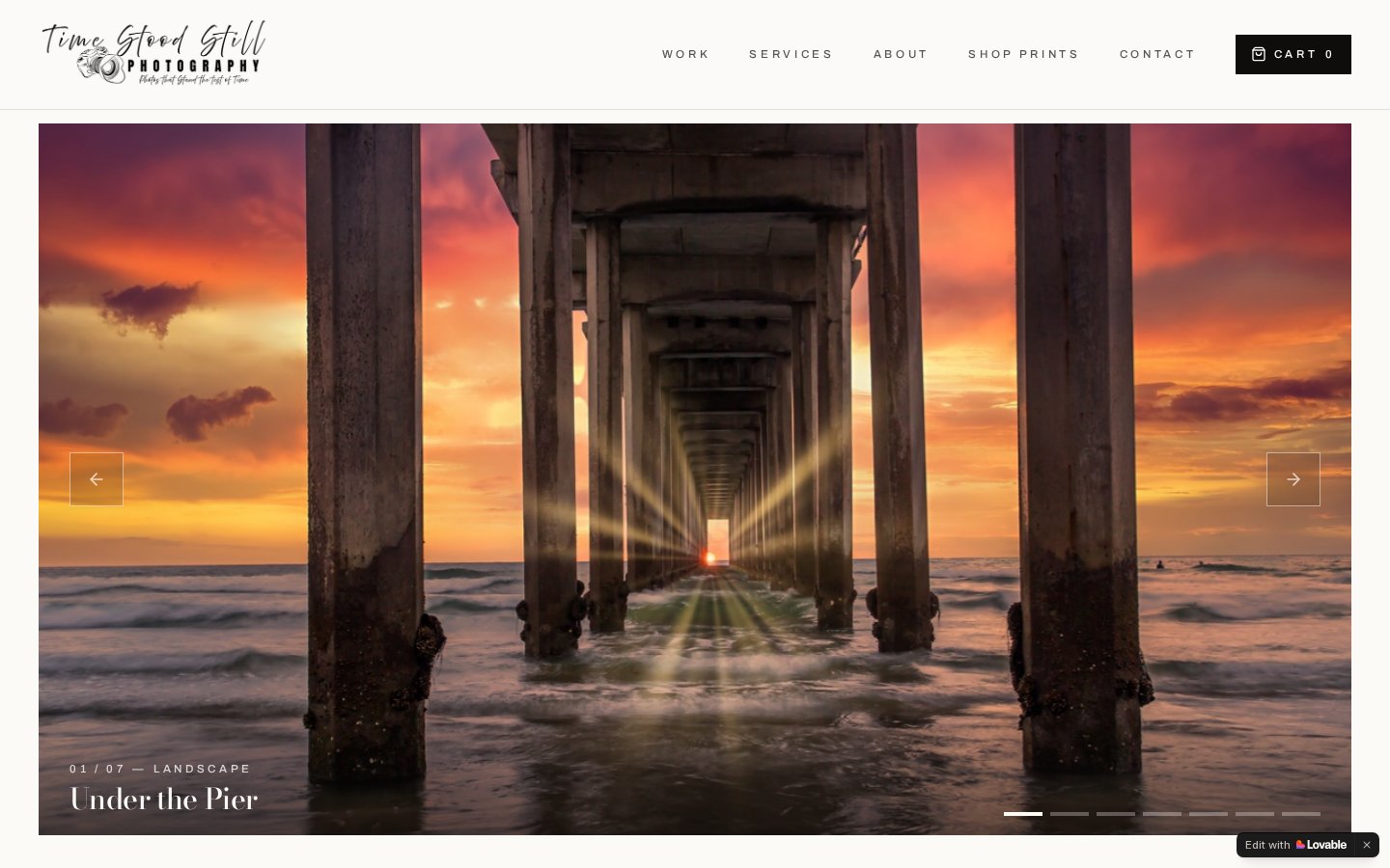 Homepage of the Time Stood Still Photography website